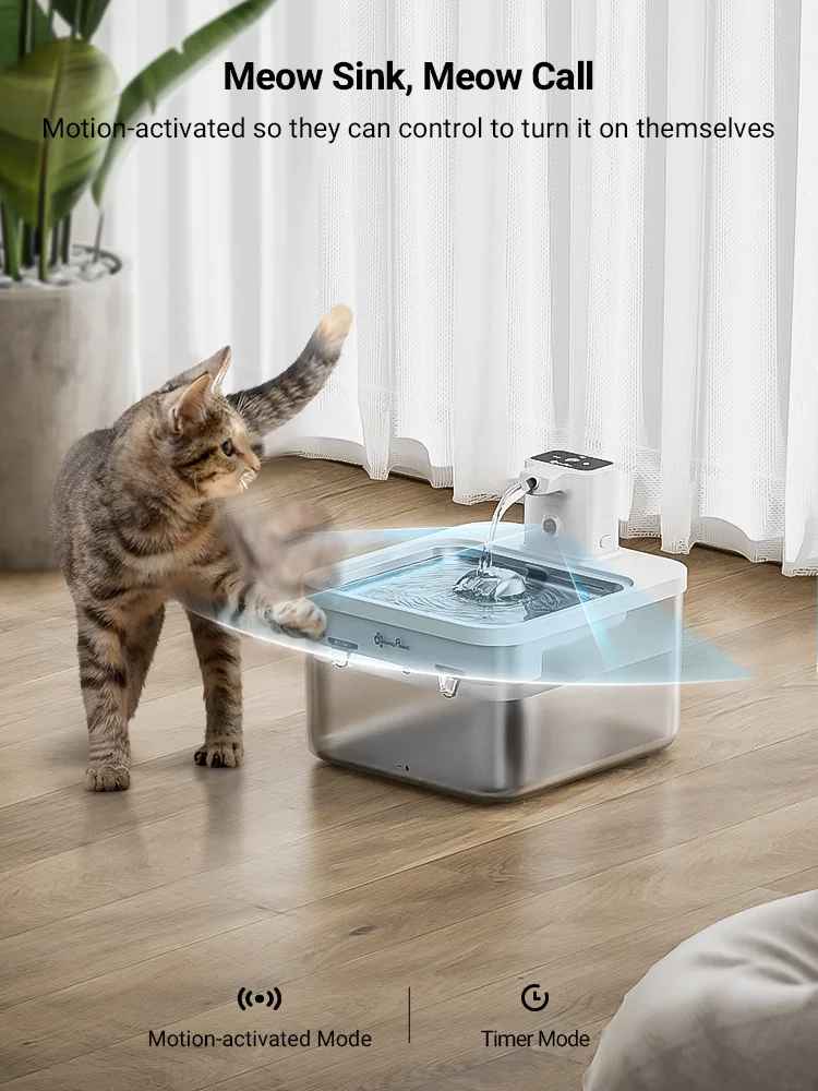 FluffyPets™ Automatic 2.5L Stainless Steel Pet Fountain & Dispenser