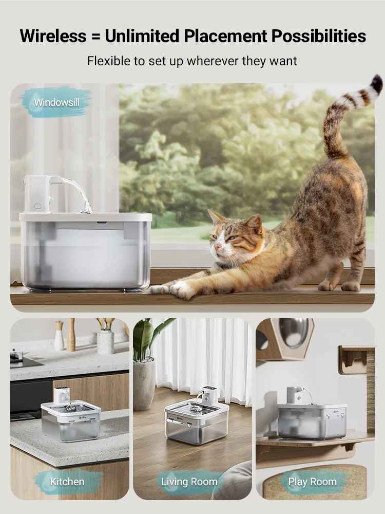 FluffyPets™ Automatic 2.5L Stainless Steel Pet Fountain & Dispenser